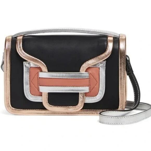 Pierre Hardy Alpha Crossbody Bag Black Lamb Leather Silver Pink Metallic Clutch - Picture 2 of 13